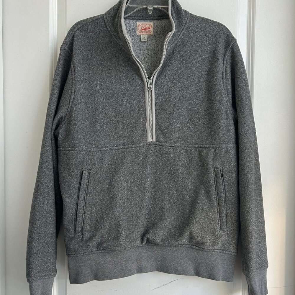 J Crew Sweater 1/2 zip Pullover Men's M Gray Long Sleeve Fleece Lined Pocket